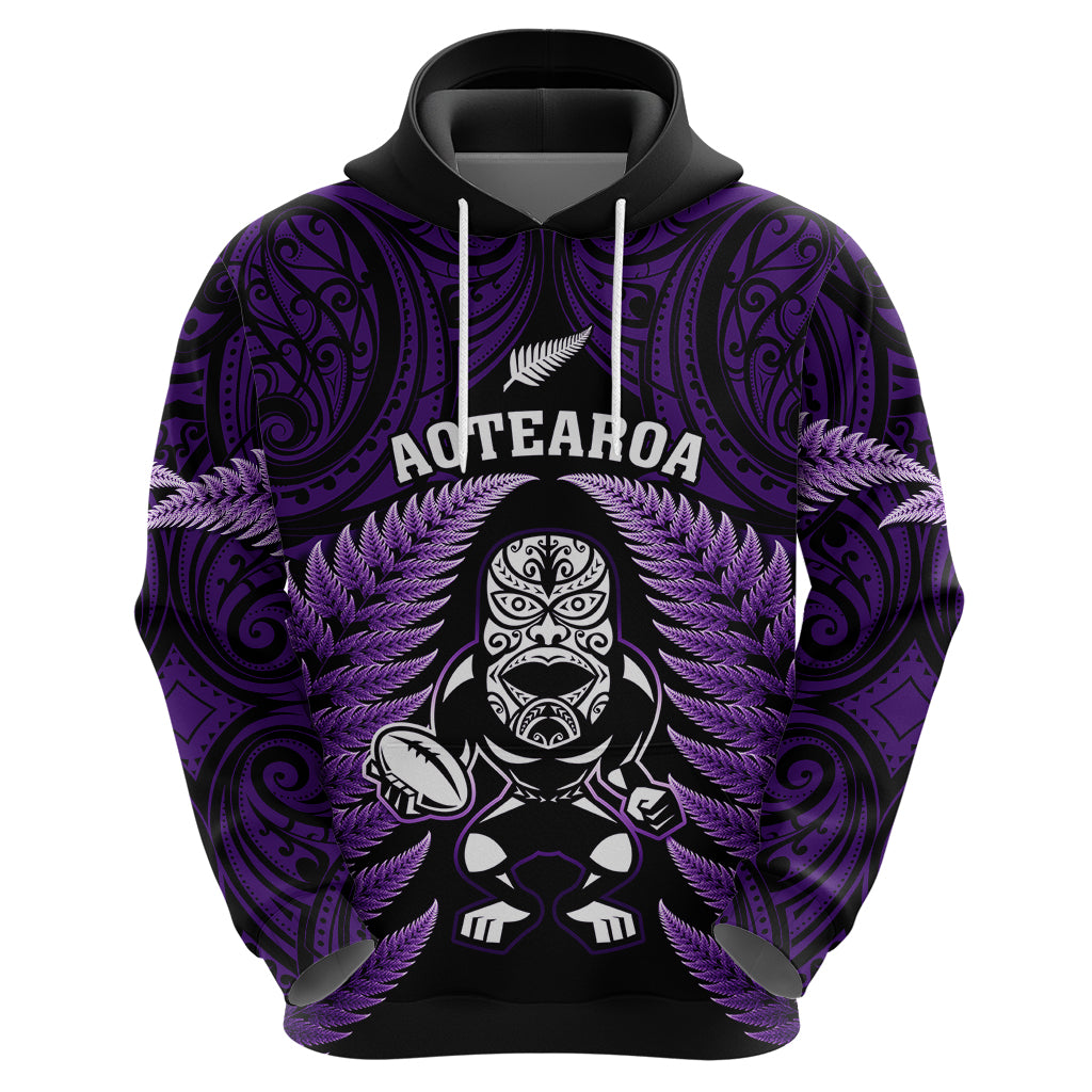 New Zealand Aotearoa Rugby Hoodie NZ Tiki With Maori Fern World Cup Purple Version LT14