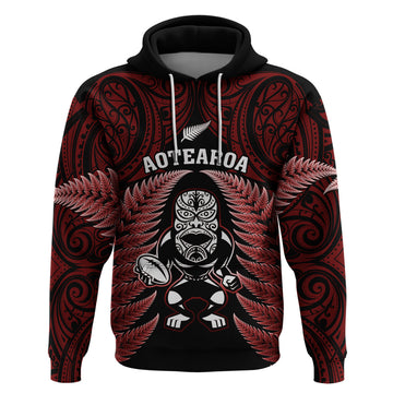 New Zealand Aotearoa Rugby Hoodie NZ Tiki With Maori Fern World Cup Red Version LT14