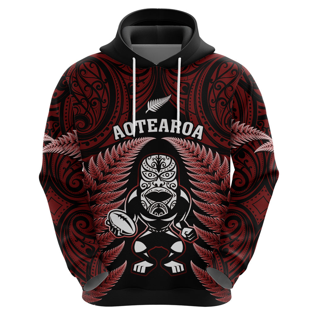 New Zealand Aotearoa Rugby Hoodie NZ Tiki With Maori Fern World Cup Red Version LT14