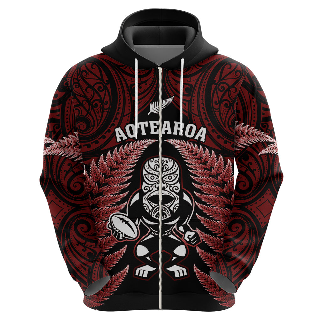 New Zealand Aotearoa Rugby Hoodie NZ Tiki With Maori Fern World Cup Red Version LT14