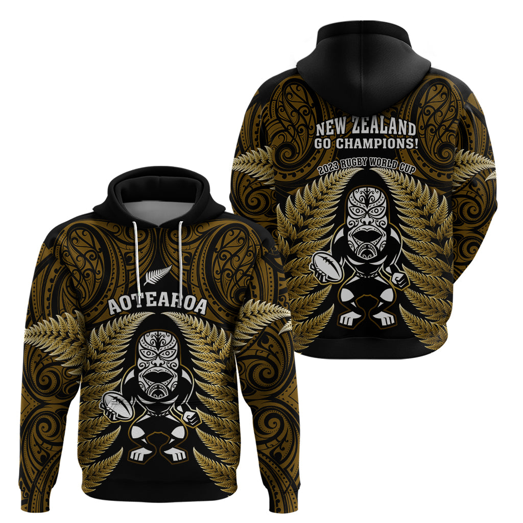 New Zealand Aotearoa Rugby Hoodie NZ Tiki With Maori Fern World Cup Gold Version LT14