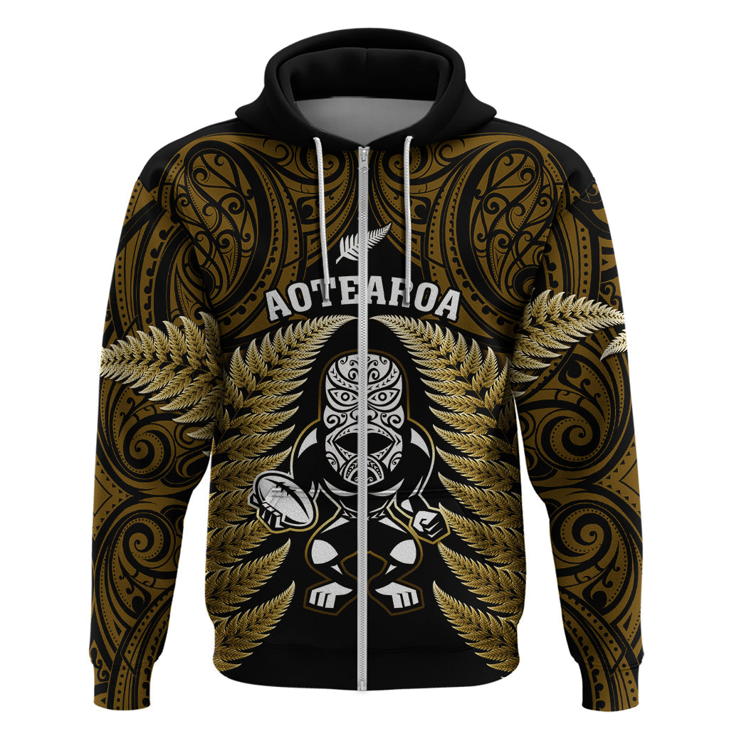 New Zealand Aotearoa Rugby Hoodie NZ Tiki With Maori Fern World Cup Gold Version LT14