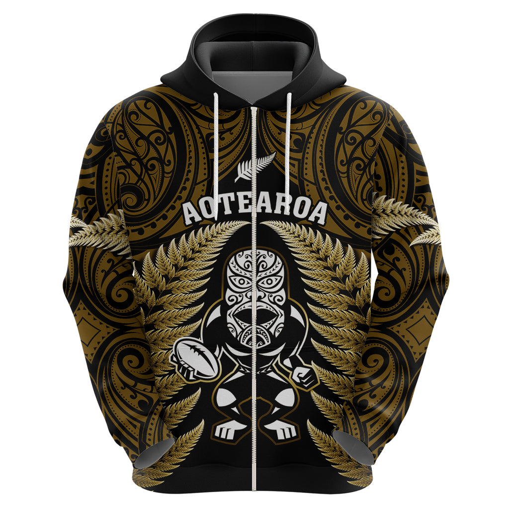 New Zealand Aotearoa Rugby Hoodie NZ Tiki With Maori Fern World Cup Gold Version LT14