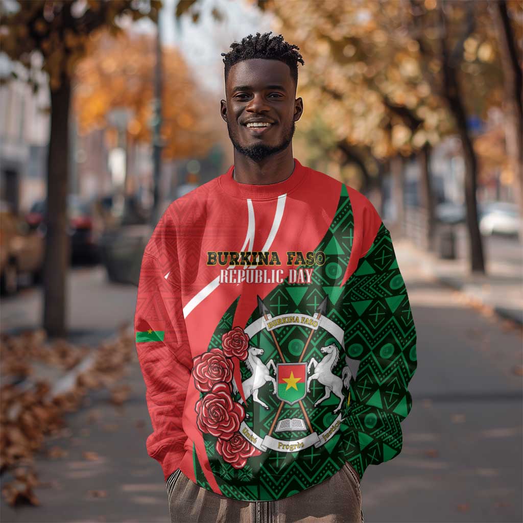 Personalized Burkina Faso Republic Day Sweatshirt Bogolan Mudcloth - Coat Of Arms Design LT14