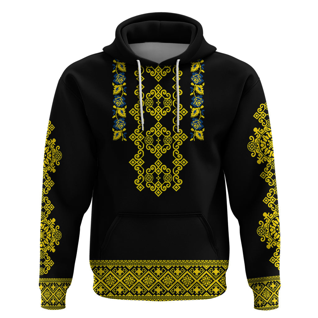 Personalised Ukraine Hoodie Black Ukrainian Folk Pattern LT14