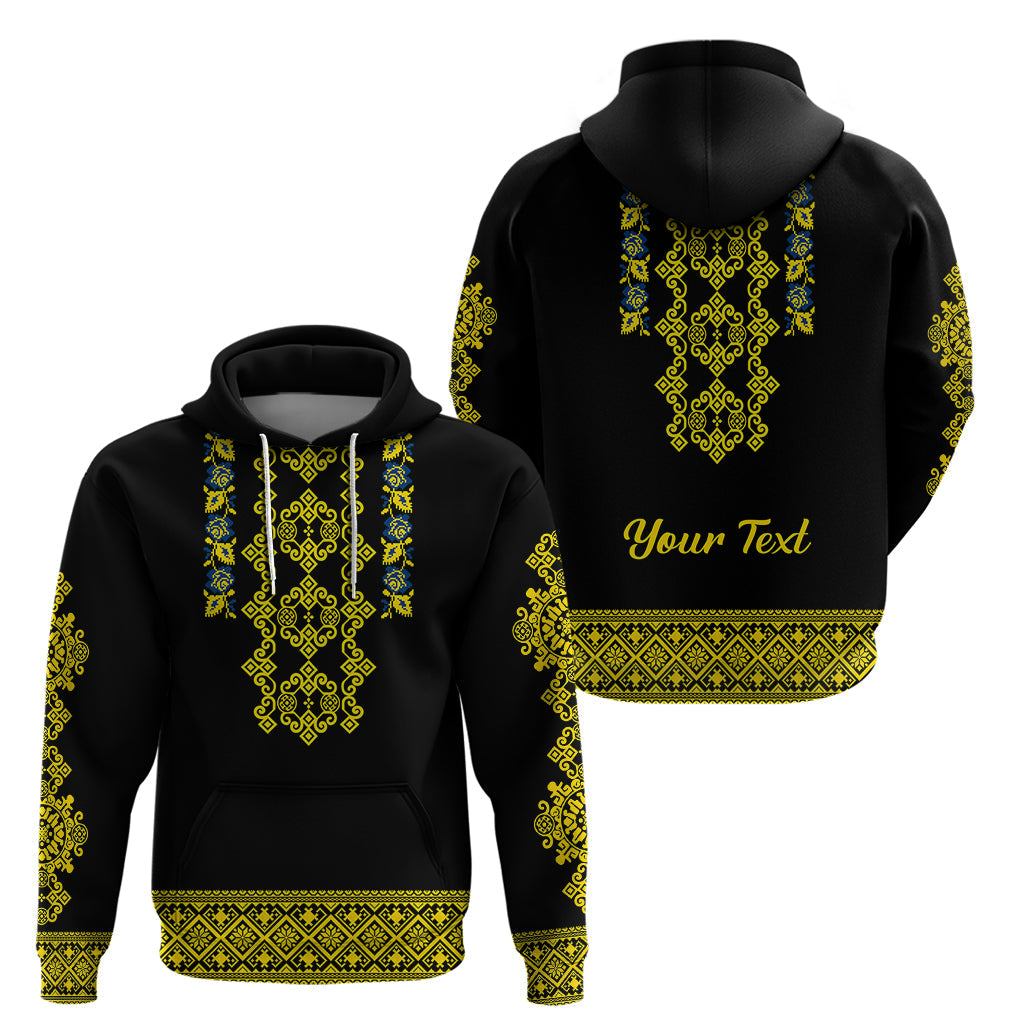 Personalised Ukraine Hoodie Black Ukrainian Folk Pattern LT14