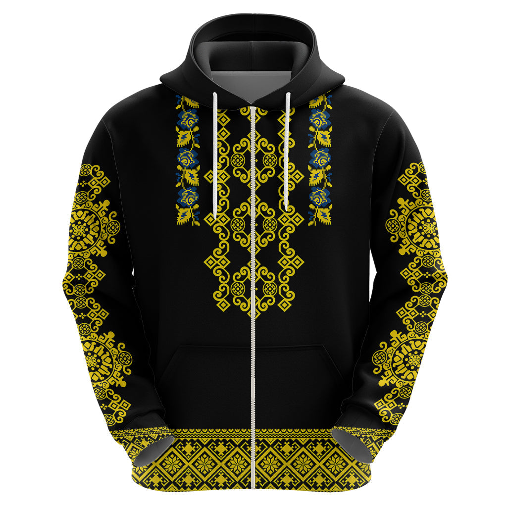 Personalised Ukraine Hoodie Black Ukrainian Folk Pattern LT14
