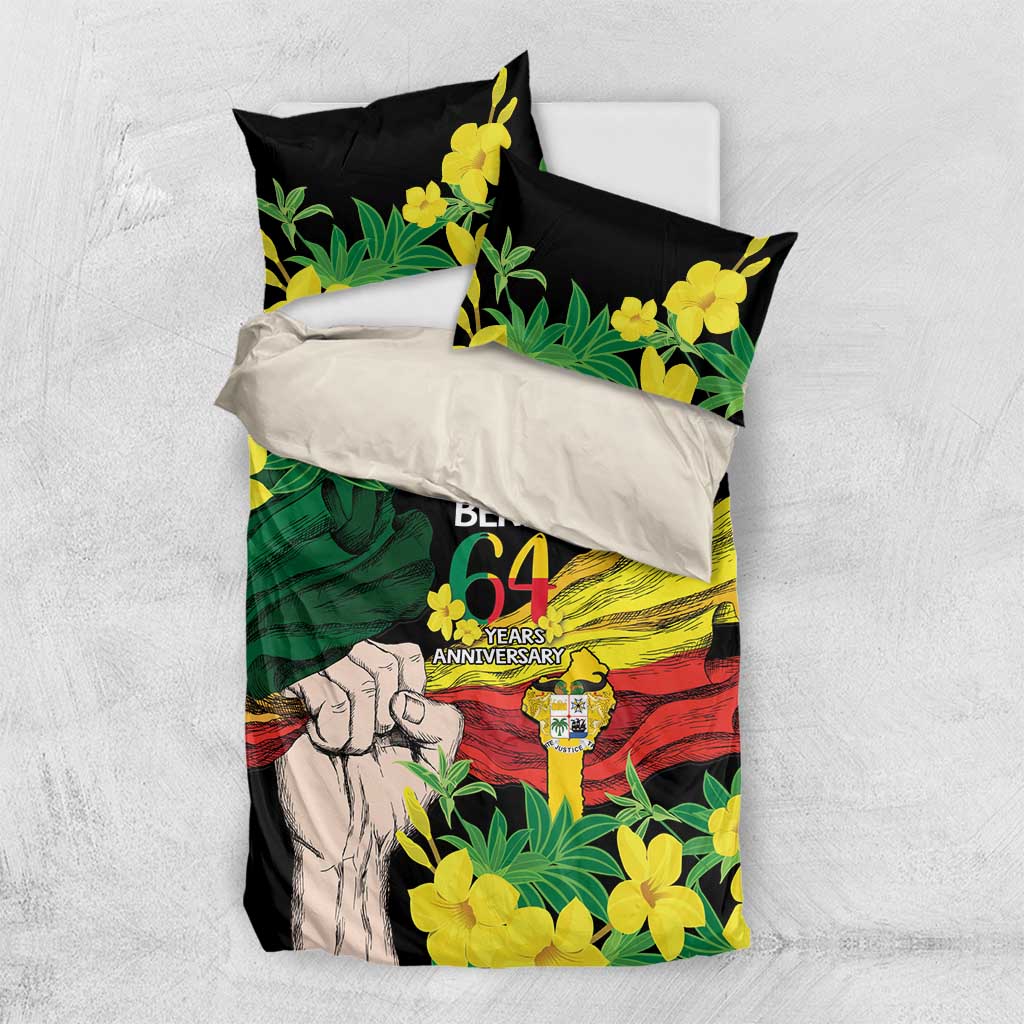 Benin National Day Bedding Set Happy 64th Independence Anniversary Yellow Allamanda LT14