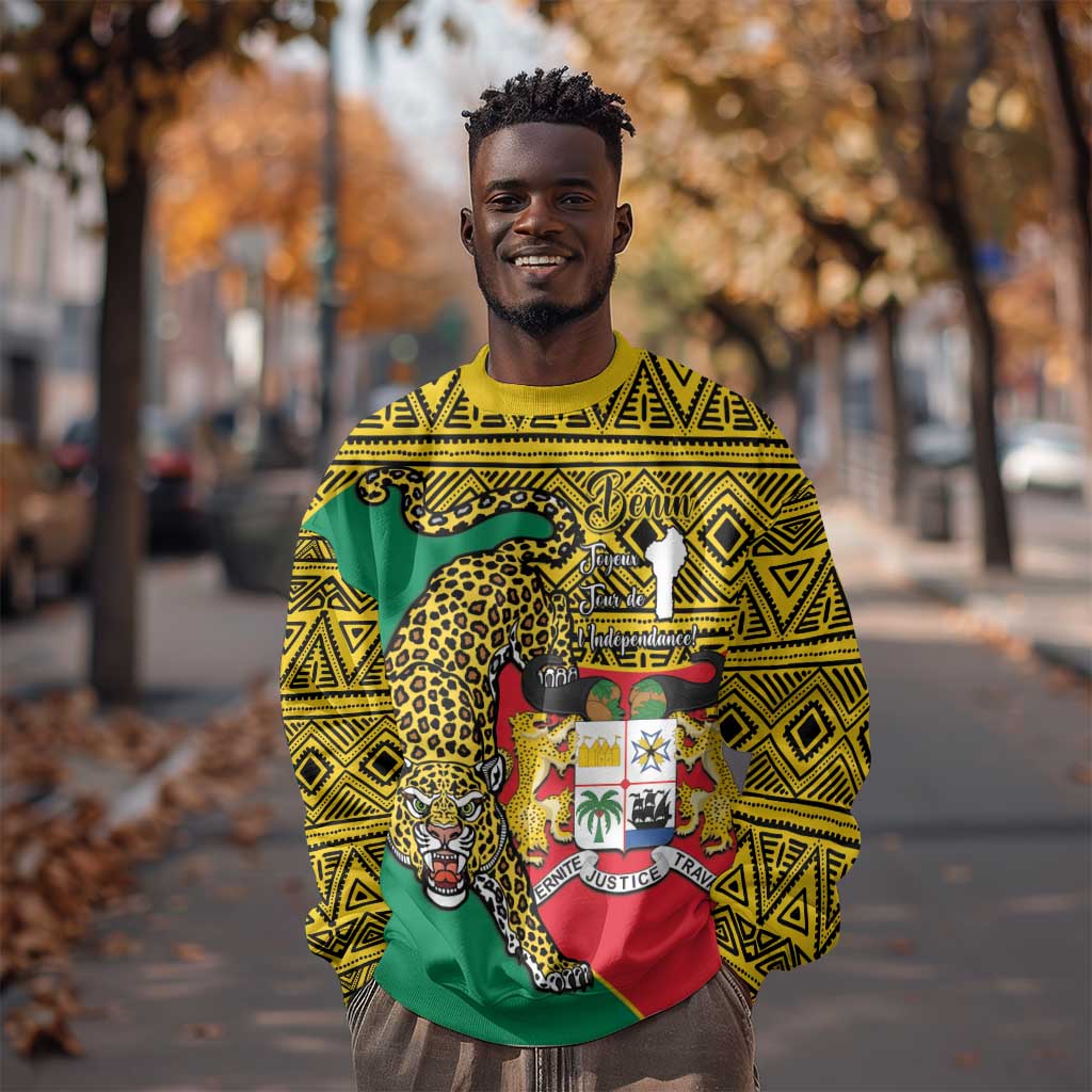 Personalised Benin National Day Sweatshirt Coat Of Arms With Leopard African Pattern LT14