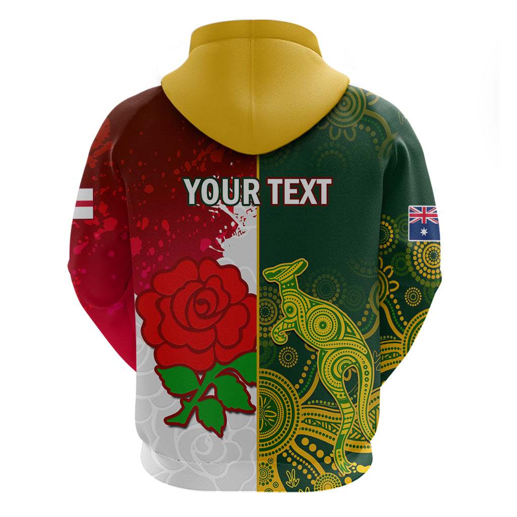 Personalised Australia And England Rugby Hoodie Indigenous Wallabies With Red Roses Sporty Version LT14