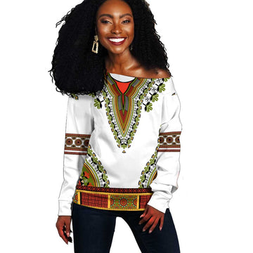 Africa Off Shoulder Sweater African Dashiki Royal Gold Version LT14