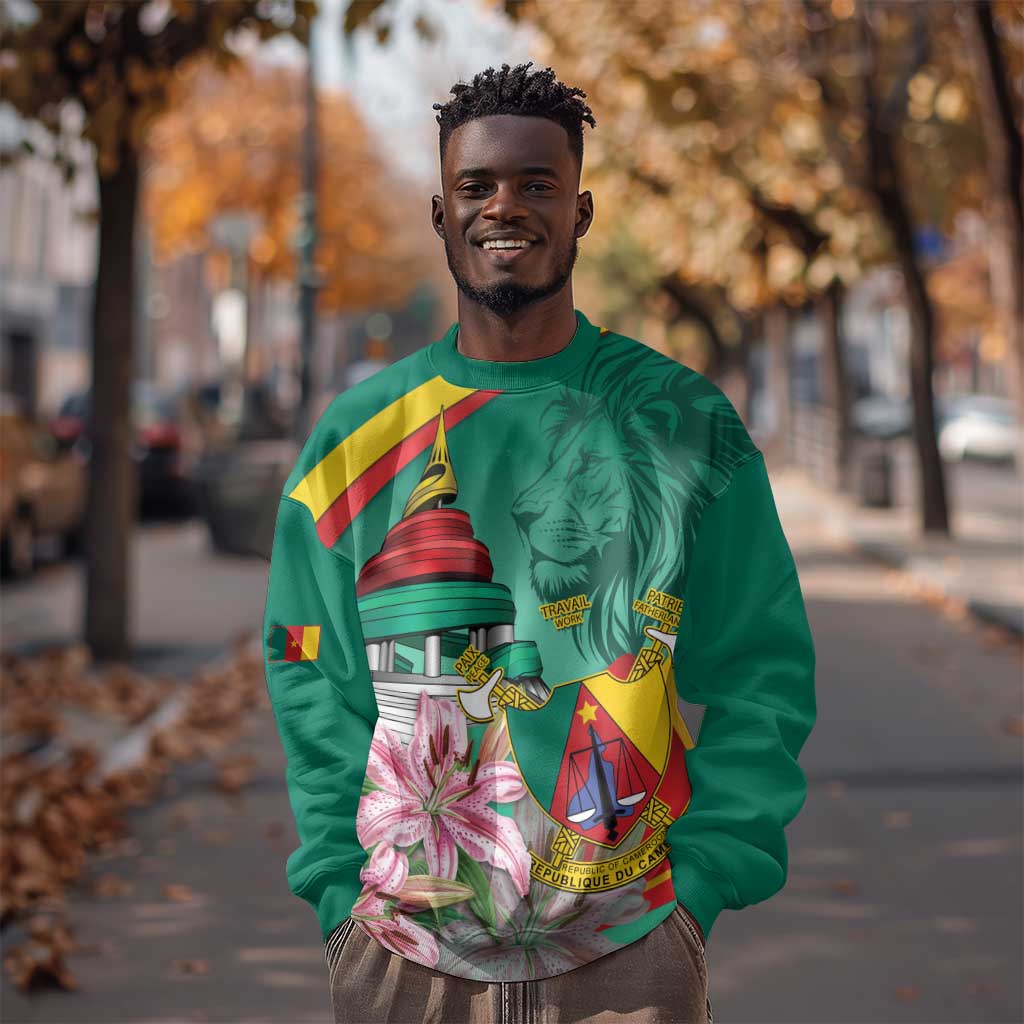 Monument de la Reunification Cameroun Sweatshirt Coat Of Arms With Lily Flowers LT14