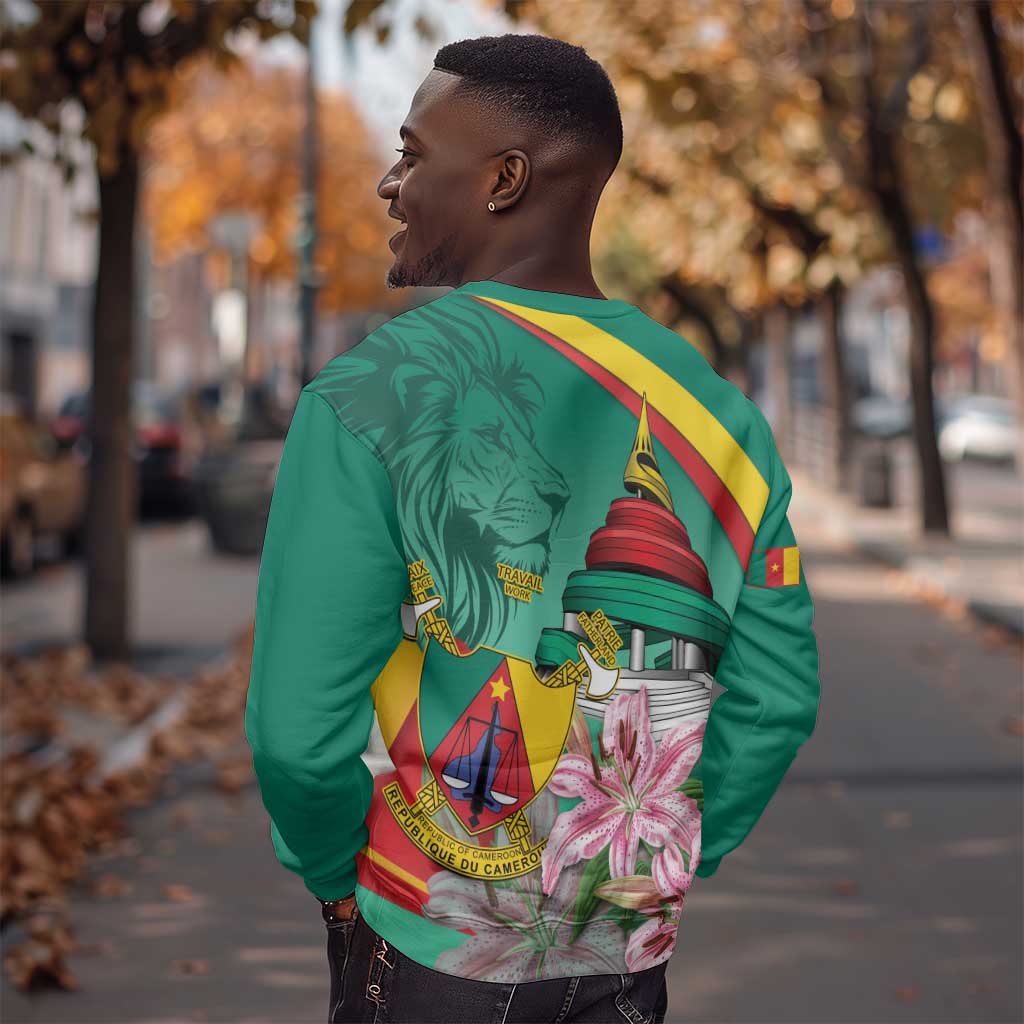 Monument de la Reunification Cameroun Sweatshirt Coat Of Arms With Lily Flowers LT14