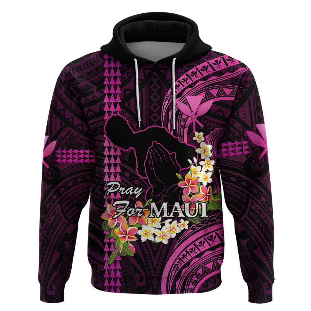 Personalised Hawaii Hoodie Pray For Maui Hawaiian Plumeria Be Strong Pink Verison LT14