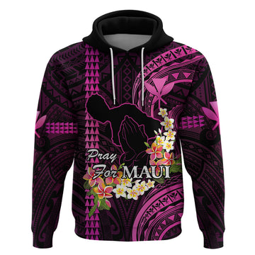 Personalised Hawaii Hoodie Pray For Maui Hawaiian Plumeria Be Strong Pink Verison LT14