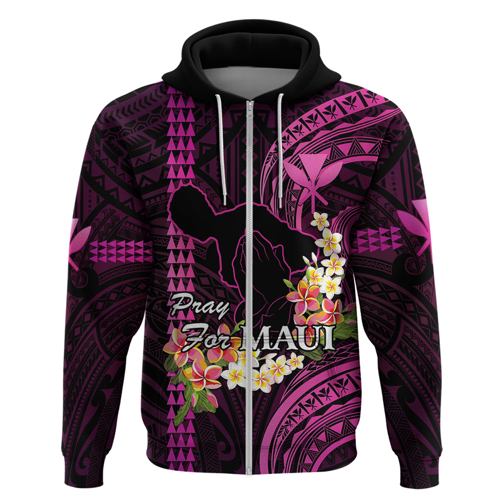 Personalised Hawaii Hoodie Pray For Maui Hawaiian Plumeria Be Strong Pink Verison LT14