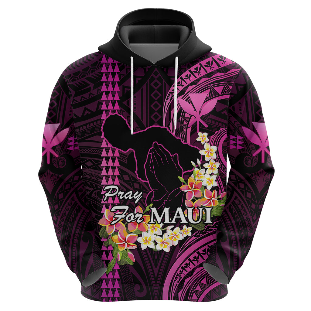 Personalised Hawaii Hoodie Pray For Maui Hawaiian Plumeria Be Strong Pink Verison LT14