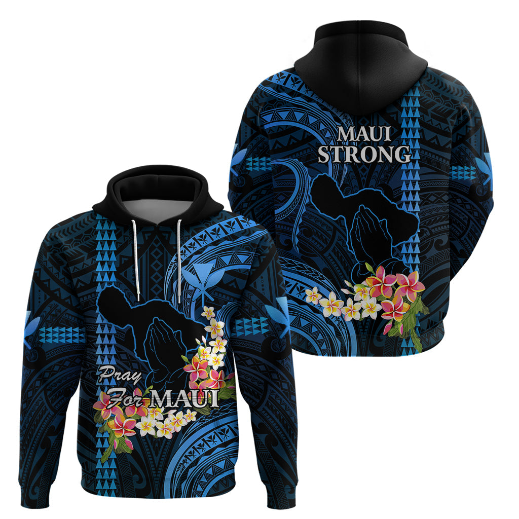 Hawaii Hoodie Pray For Maui Hawaiian Plumeria Be Strong Blue Verison LT14