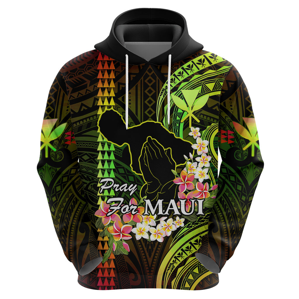 Hawaii Hoodie Pray For Maui Hawaiian Plumeria Be Strong Reggae Verison LT14