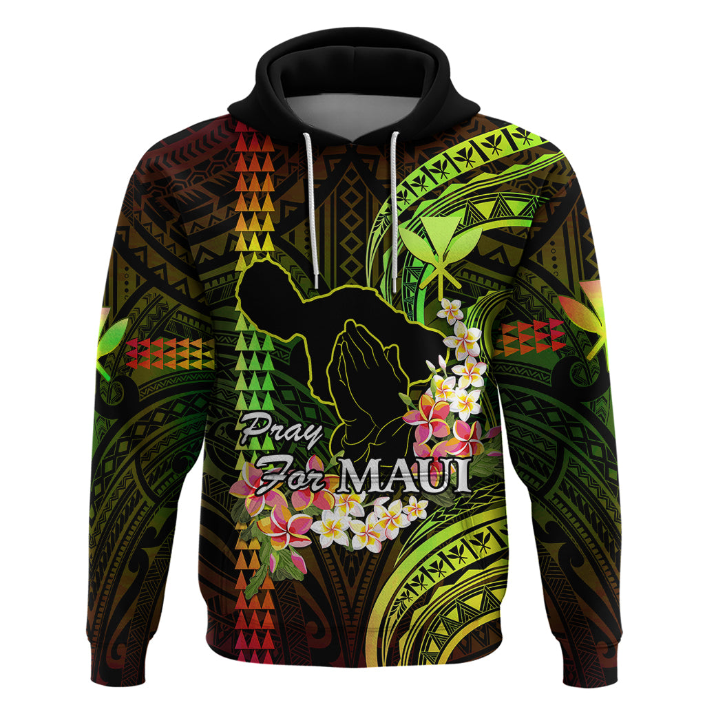 Personalised Hawaii Hoodie Pray For Maui Hawaiian Plumeria Be Strong Reggae Verison LT14