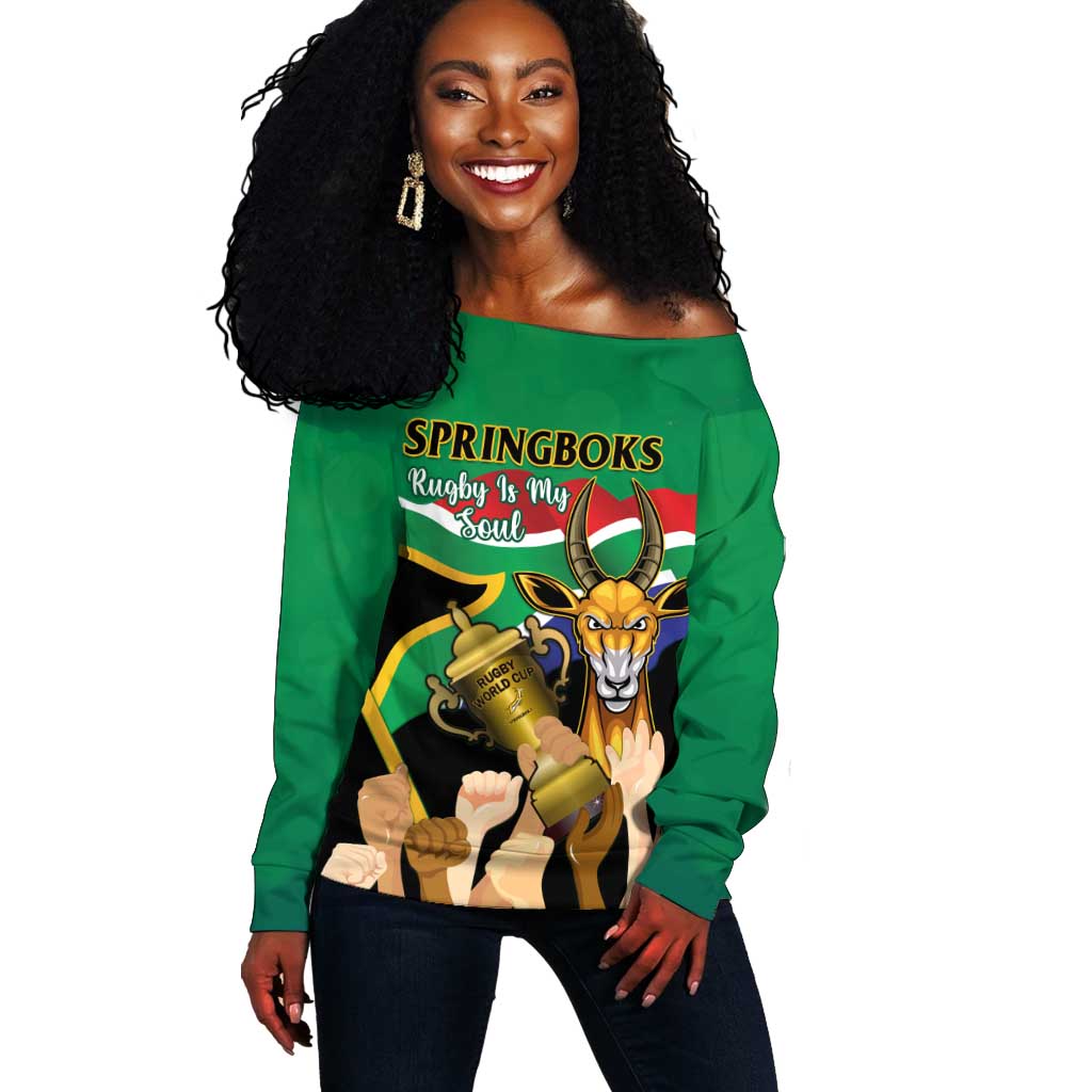 Personalised South Africa Special Holiday Off Shoulder Sweater Springboks Champions Celebration Rugby Is My Soul LT14