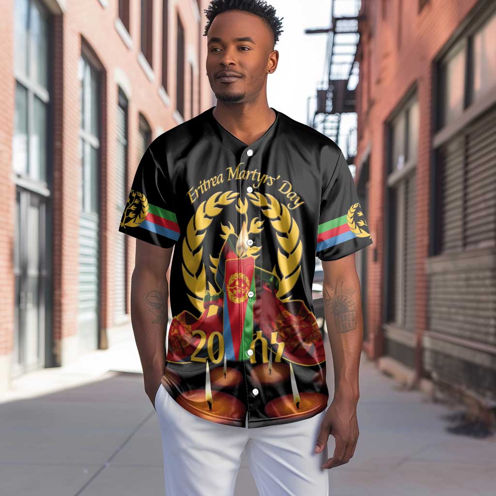 Custom Eritrea Martyrs' Day Baseball Jersey 20 June Shida Shoes With Candles - Black LT14