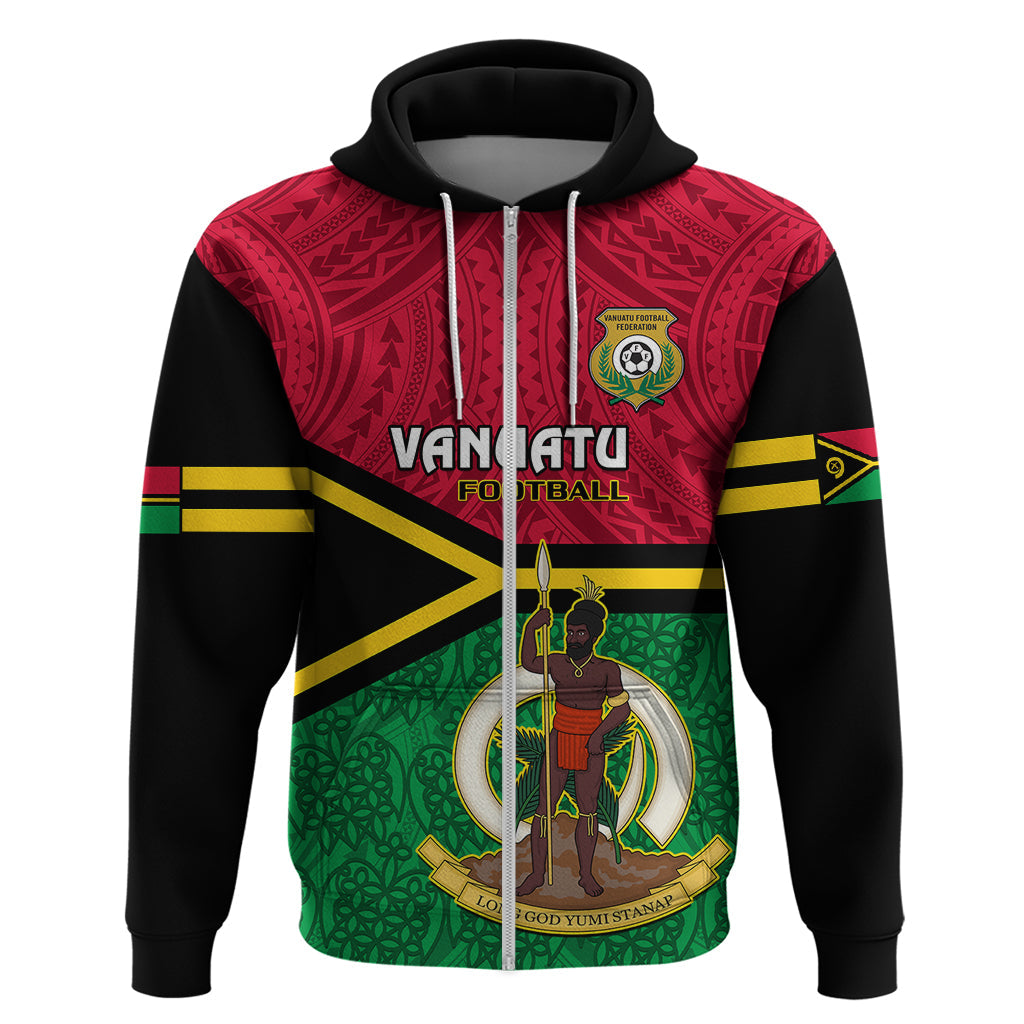 Personalised Vanuatu Football Hoodie Vanuatuan Coat Of Arm Polynesian Flag Style LT14