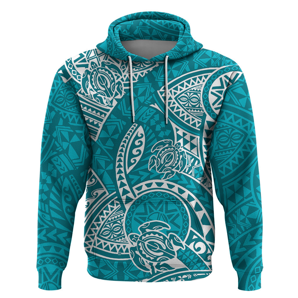 Polynesian Pride Hawaii Hoodie Hawaiian Tribal Honu Turquoise Version LT14