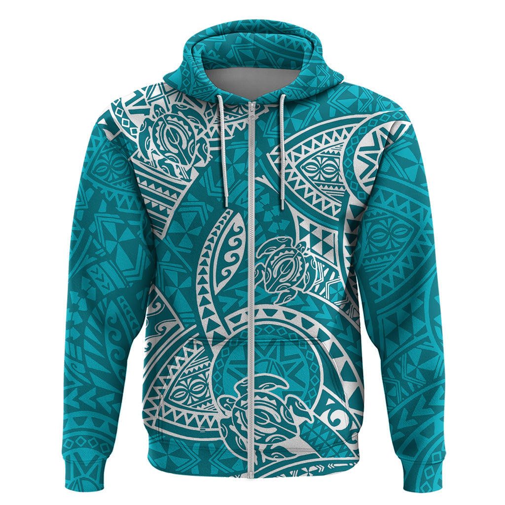 Polynesian Pride Hawaii Hoodie Hawaiian Tribal Honu Turquoise Version LT14