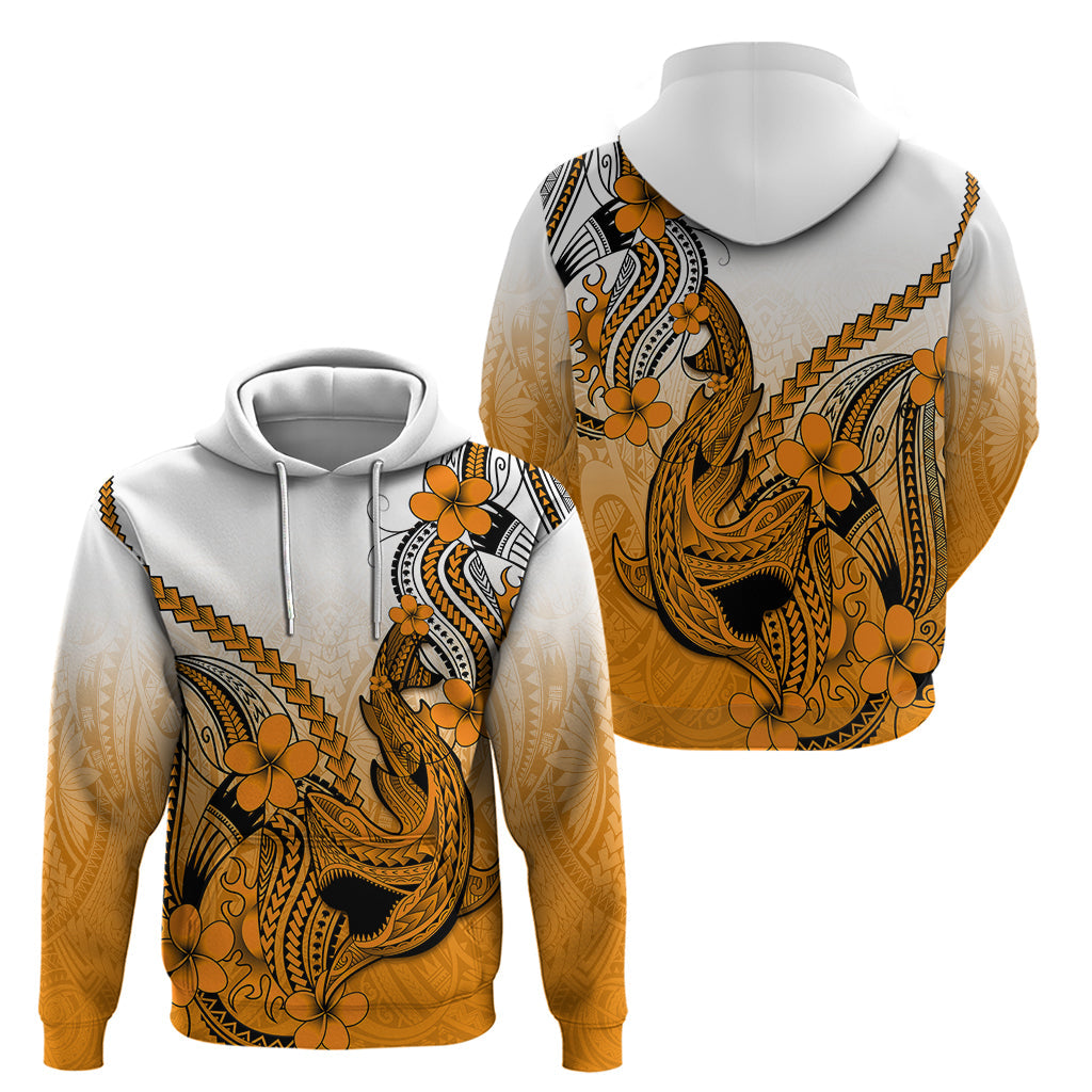 Hawaii Hoodie Polynesian Shark Tattoo With Plumeria Orange Gradient LT14