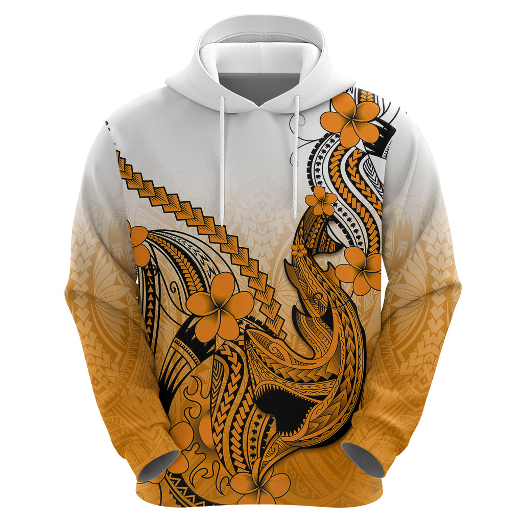 Hawaii Hoodie Polynesian Shark Tattoo With Plumeria Orange Gradient LT14