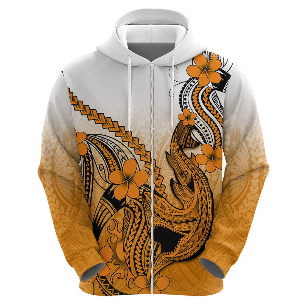 Hawaii Hoodie Polynesian Shark Tattoo With Plumeria Orange Gradient LT14