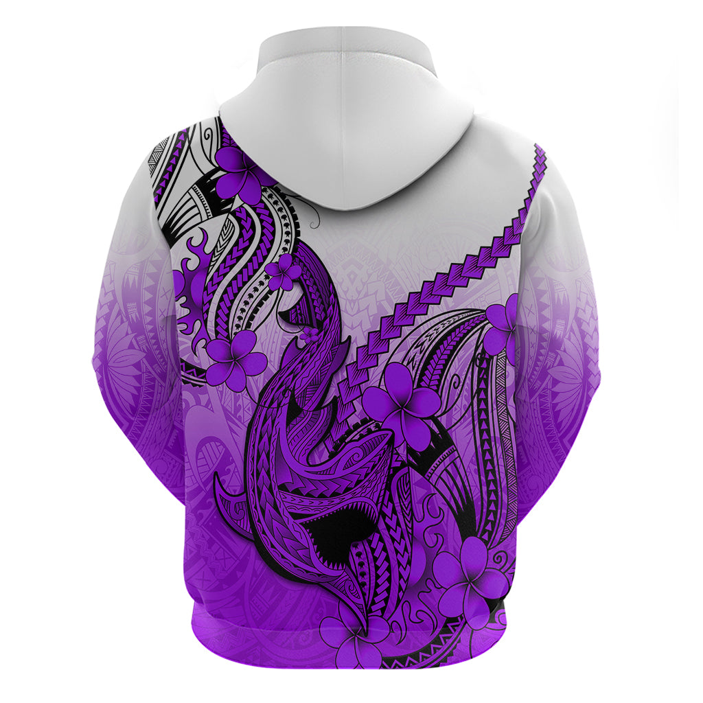 Hawaii Hoodie Polynesian Shark Tattoo With Plumeria Purple Gradient LT14
