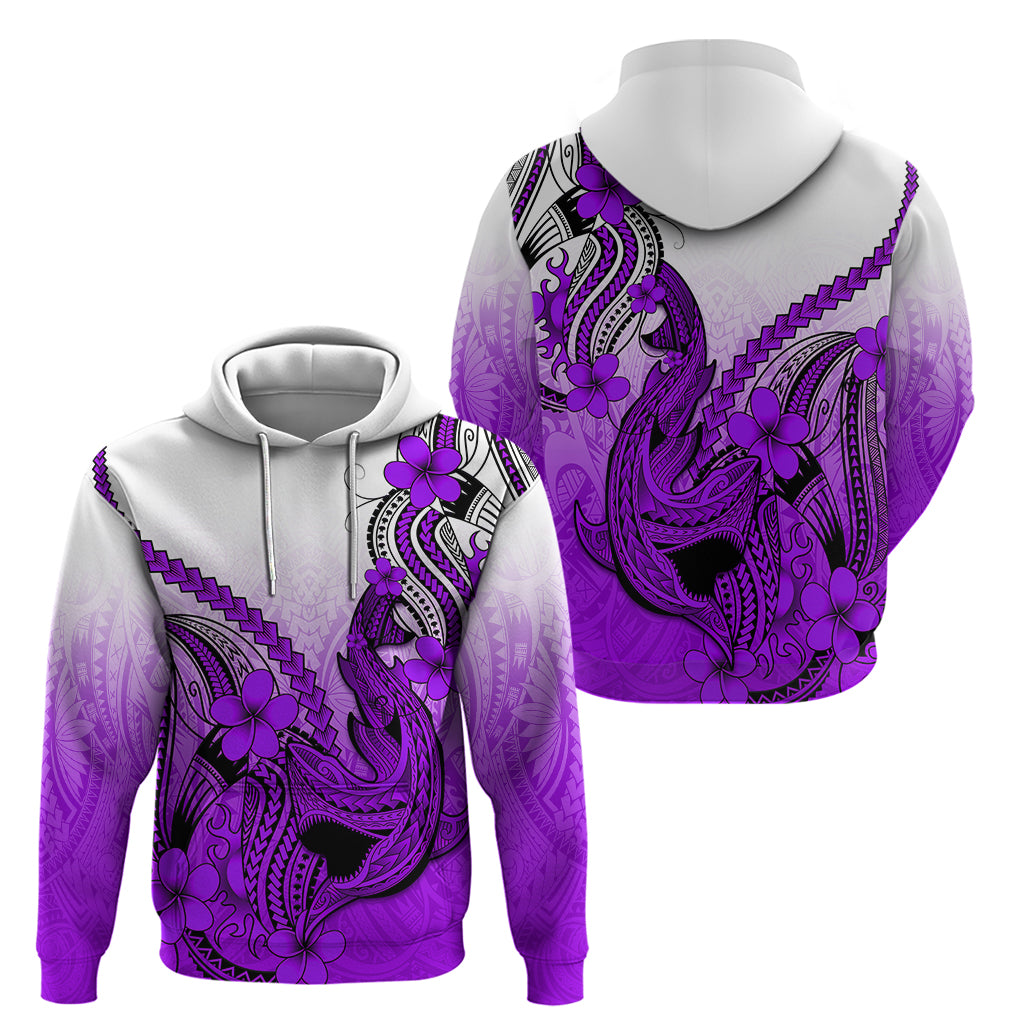 Hawaii Hoodie Polynesian Shark Tattoo With Plumeria Purple Gradient LT14
