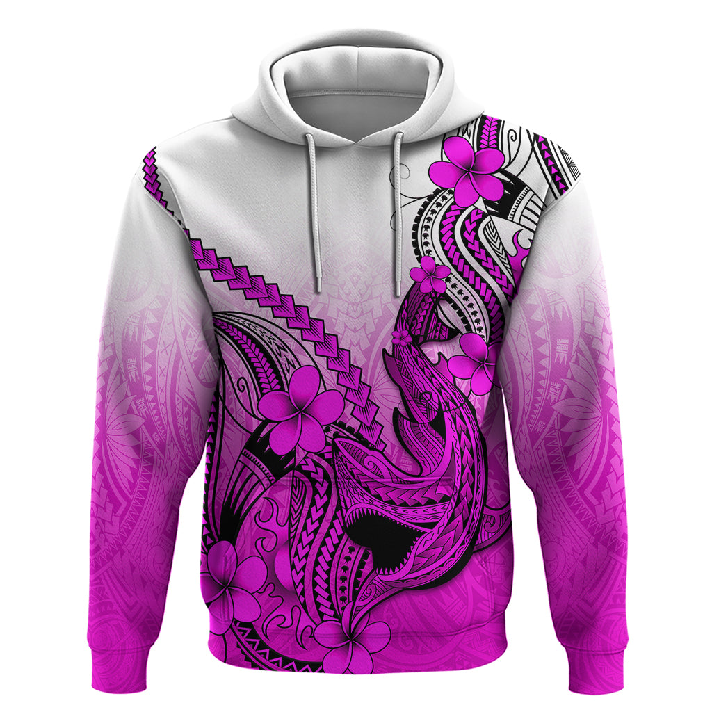 Hawaii Hoodie Polynesian Shark Tattoo With Plumeria Pink Gradient LT14