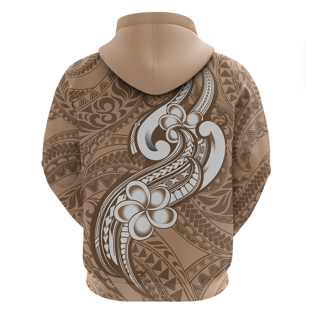 Polynesia Hoodie Plumeria With Tribal Pattern Brown Pastel Vibes LT14