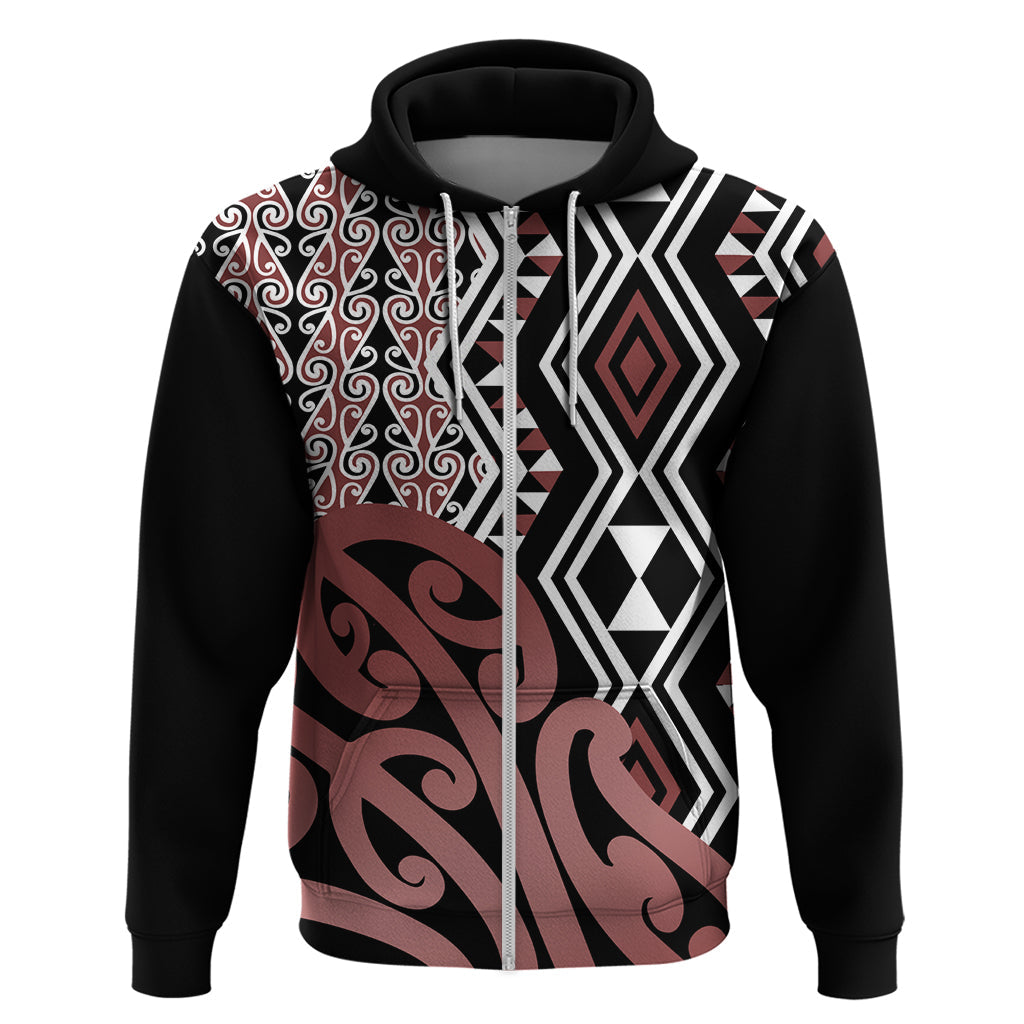 New Zealand Hoodie Aotearoa Kowhaiwhai Mix Taniko Art LT14