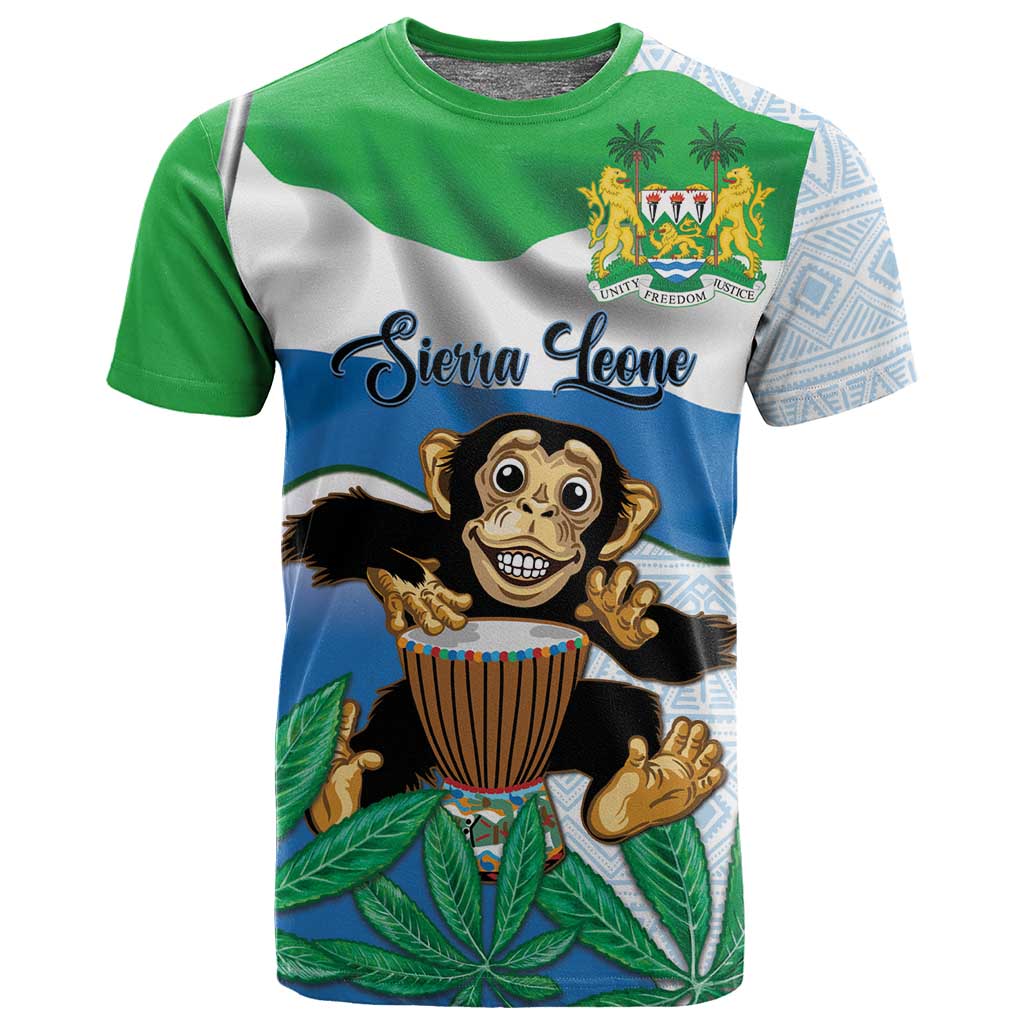 Personalised Afro Sierra Leone T shirt Chimp With Drum - Happy Independence Day LT14