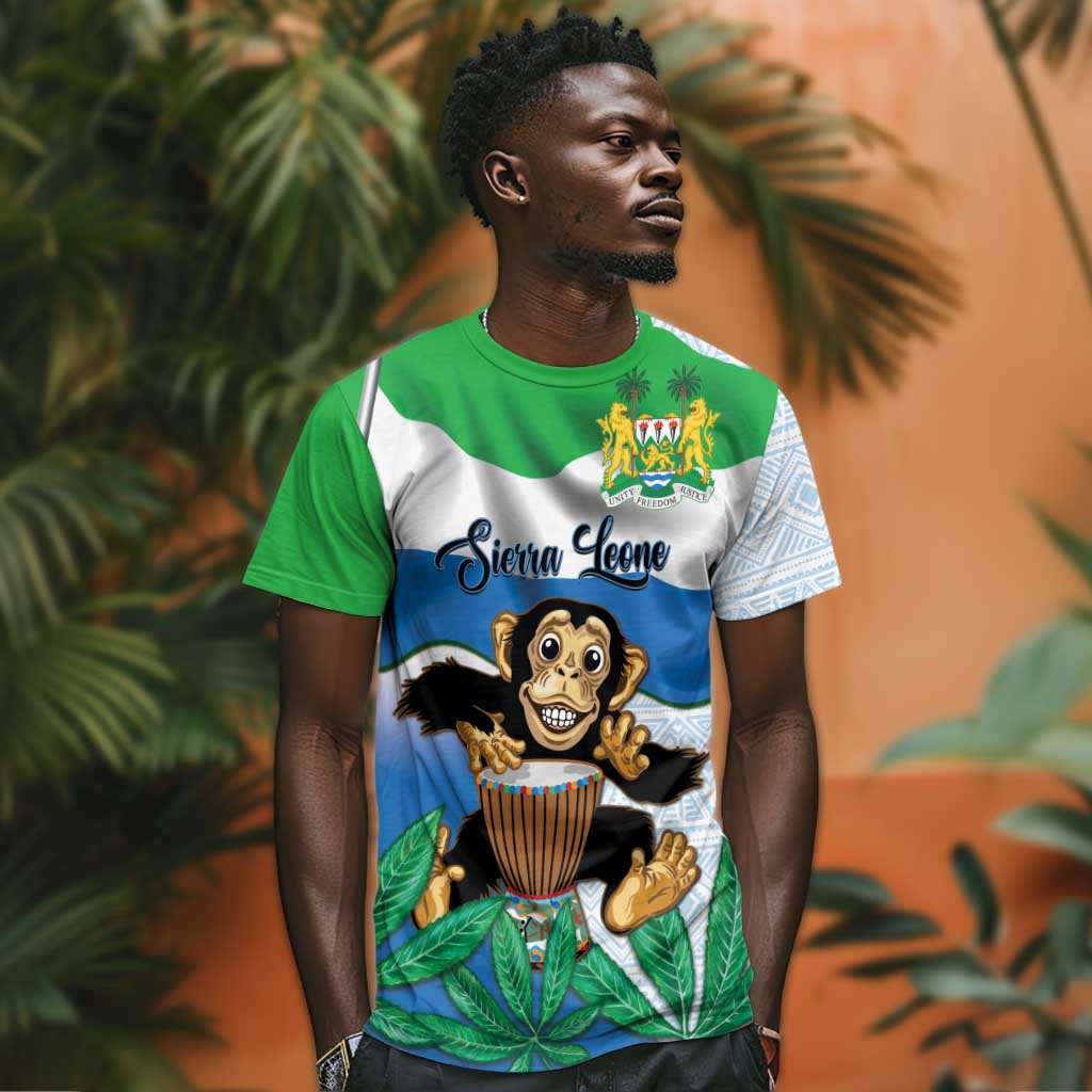 Personalised Afro Sierra Leone T shirt Chimp With Drum - Happy Independence Day LT14