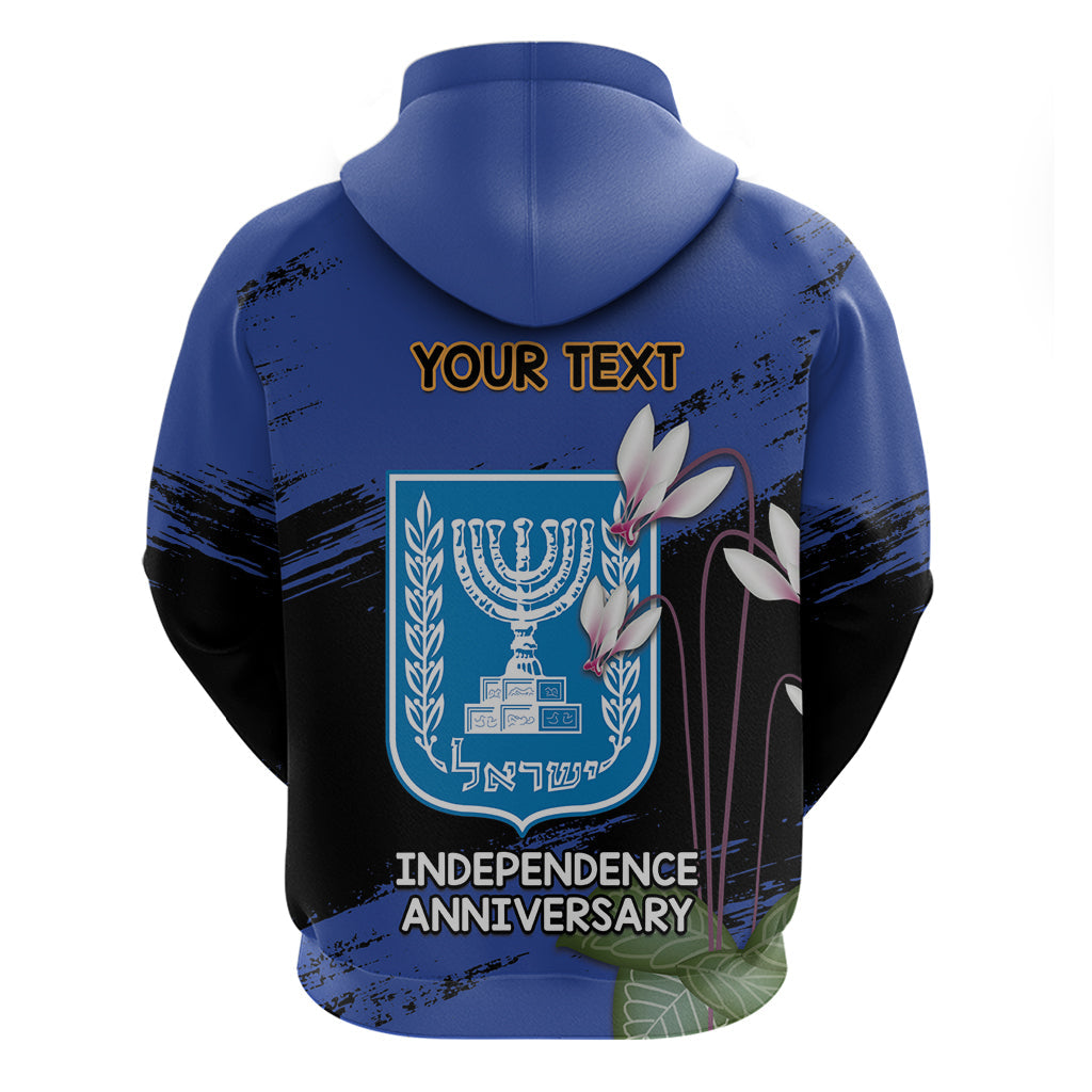 Personalised Israel Independence Day Hoodie Menorah With Cyclamen Persicum Grunge LT14