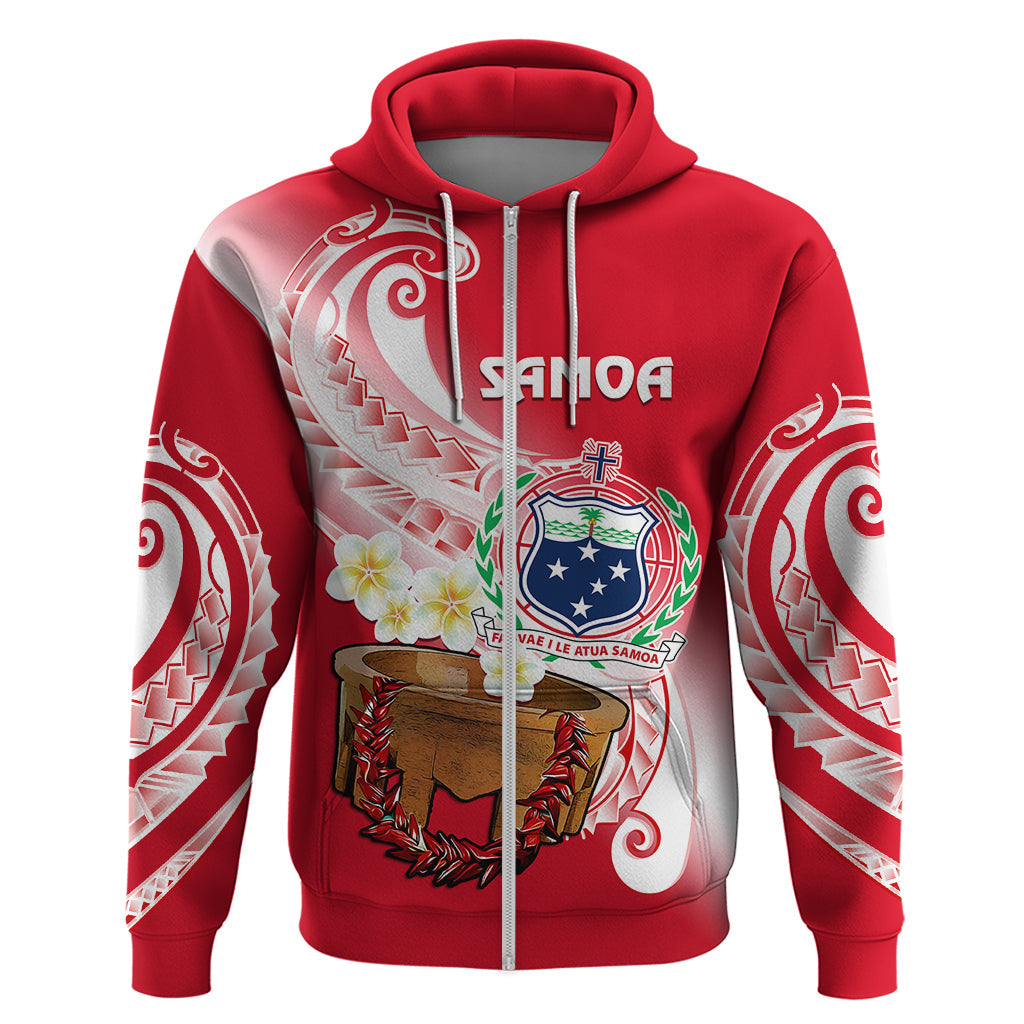 Custom Samoa Hoodie Ula Fala Kava Bowl Plumeria Polynesian Red LT14