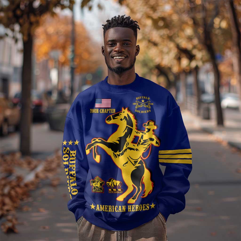 Personalized Afro Buffalo Soldiers Sweatshirt BSMC United States Army Blue LT14