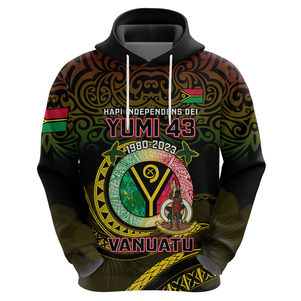 Personalised Vanuatu Hoodie Yumi 43 Hapi Independens Dei Black Version LT14