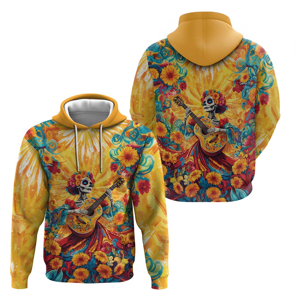 Mexico Day Of The Dead Hoodie Sugar Skull Girl With Guitar Colorful Vibes LT14