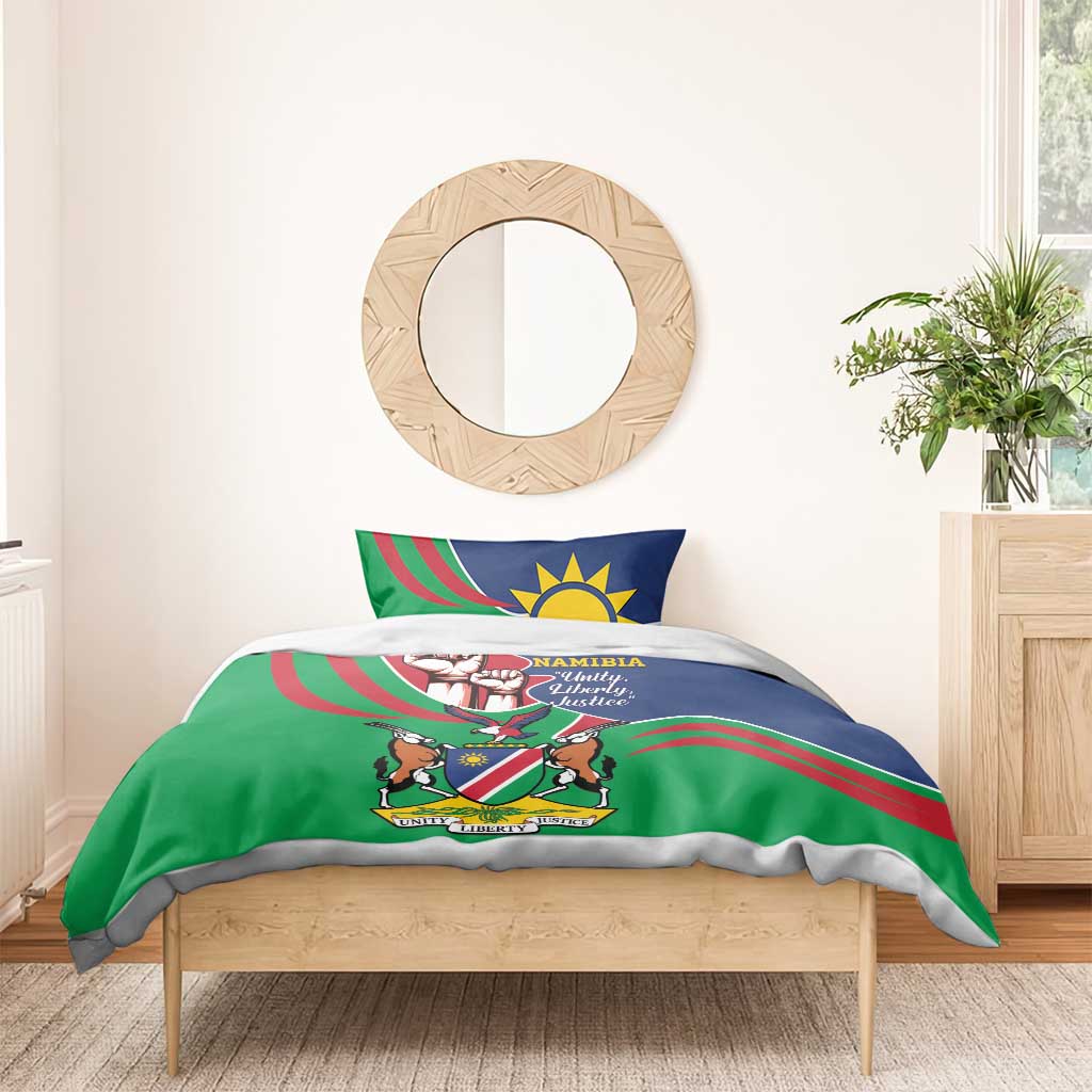 Namibia Independence Day Bedding Set Coat Of Arms Curve Style LT14