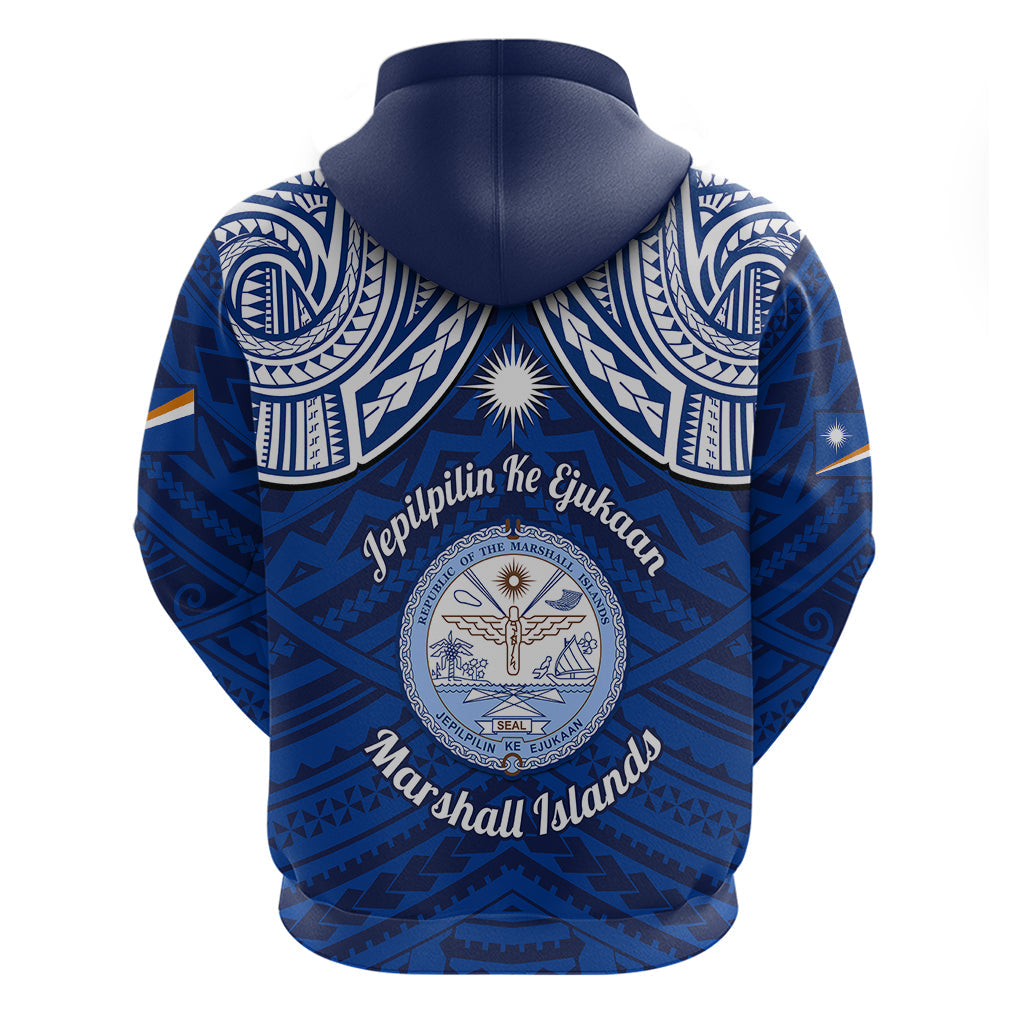 Marshall Islands Hoodie Blue Polynesian Tribal Mix Coat Of Arms LT14