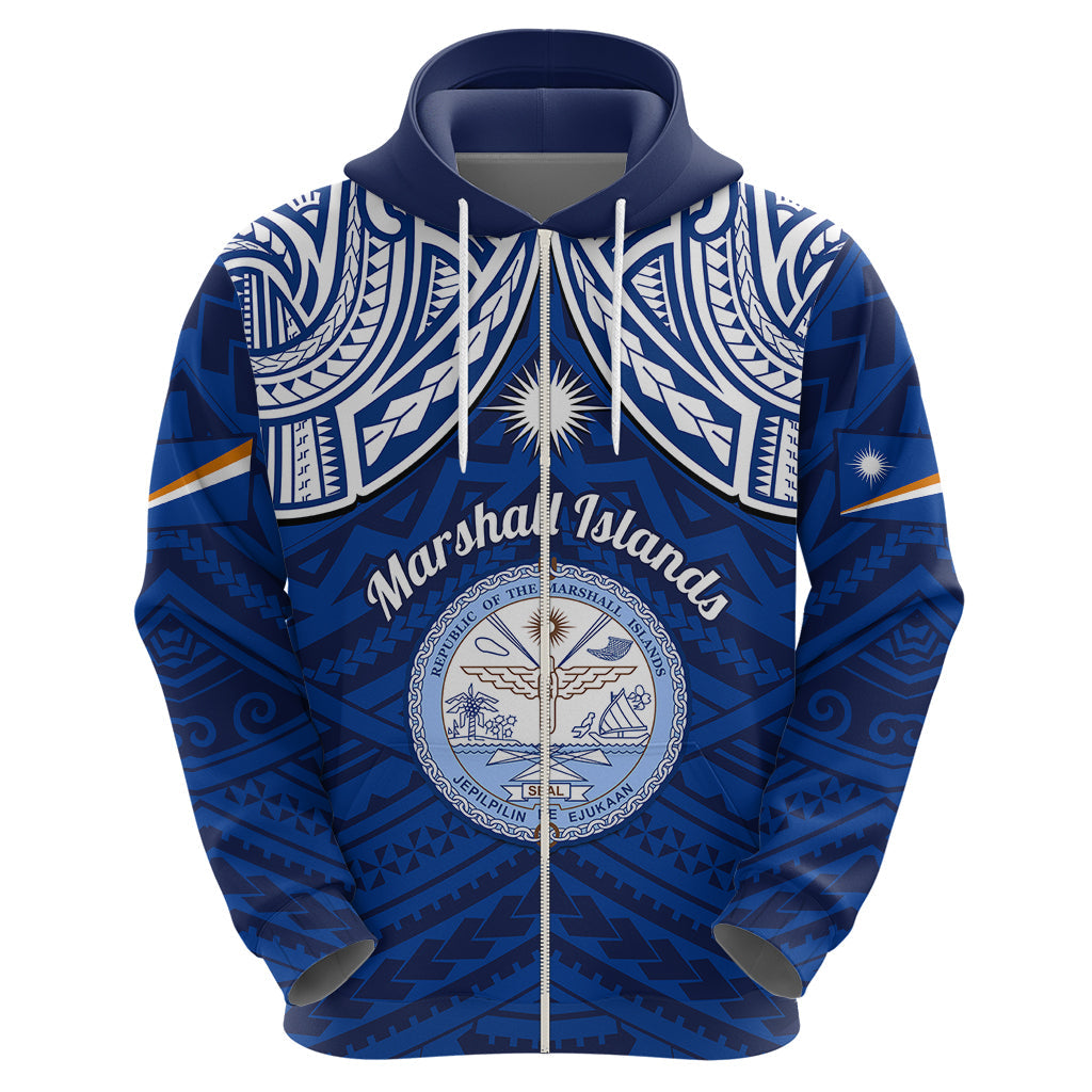 Marshall Islands Hoodie Blue Polynesian Tribal Mix Coat Of Arms LT14