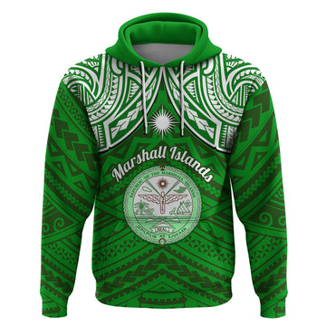 Personalised Marshall Islands Hoodie Green Polynesian Tribal Mix Coat Of Arms LT14