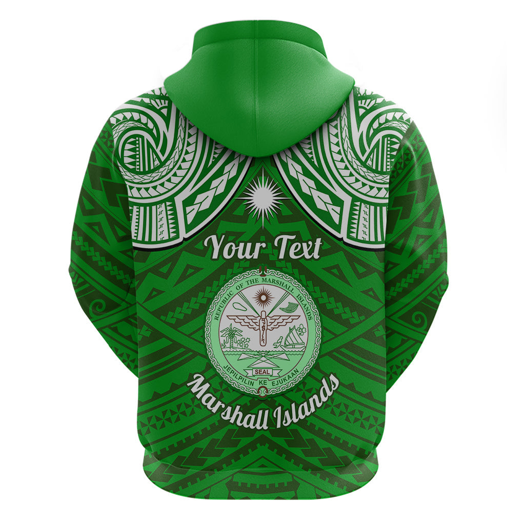 Personalised Marshall Islands Hoodie Green Polynesian Tribal Mix Coat Of Arms LT14