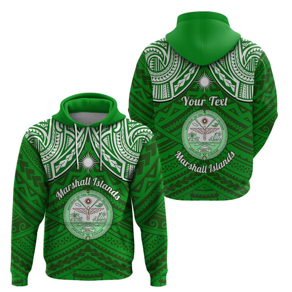 Personalised Marshall Islands Hoodie Green Polynesian Tribal Mix Coat Of Arms LT14